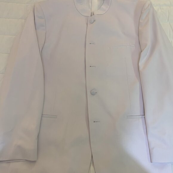 White Mandarin Banded Collar Nehru Suit 48L - Picture 2 of 7